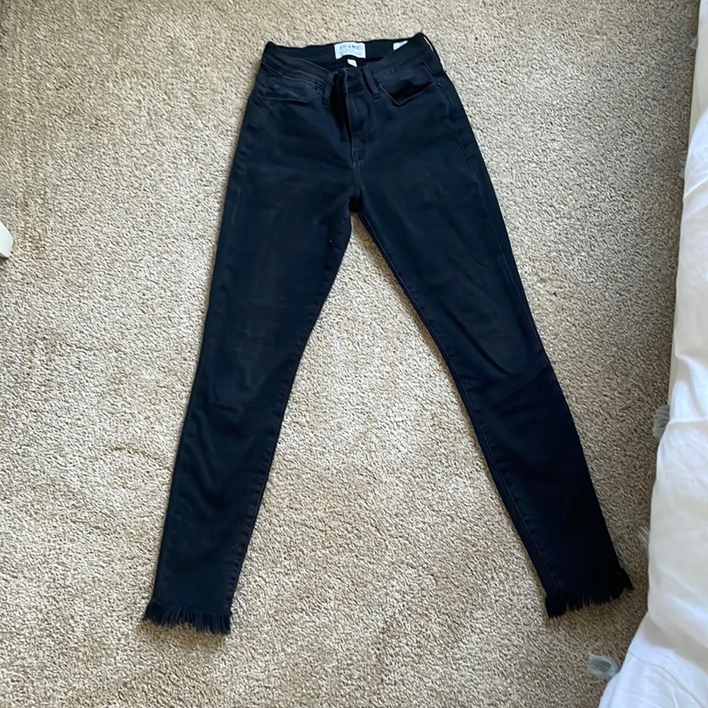 Black Frame Fringe Skinny Jeans